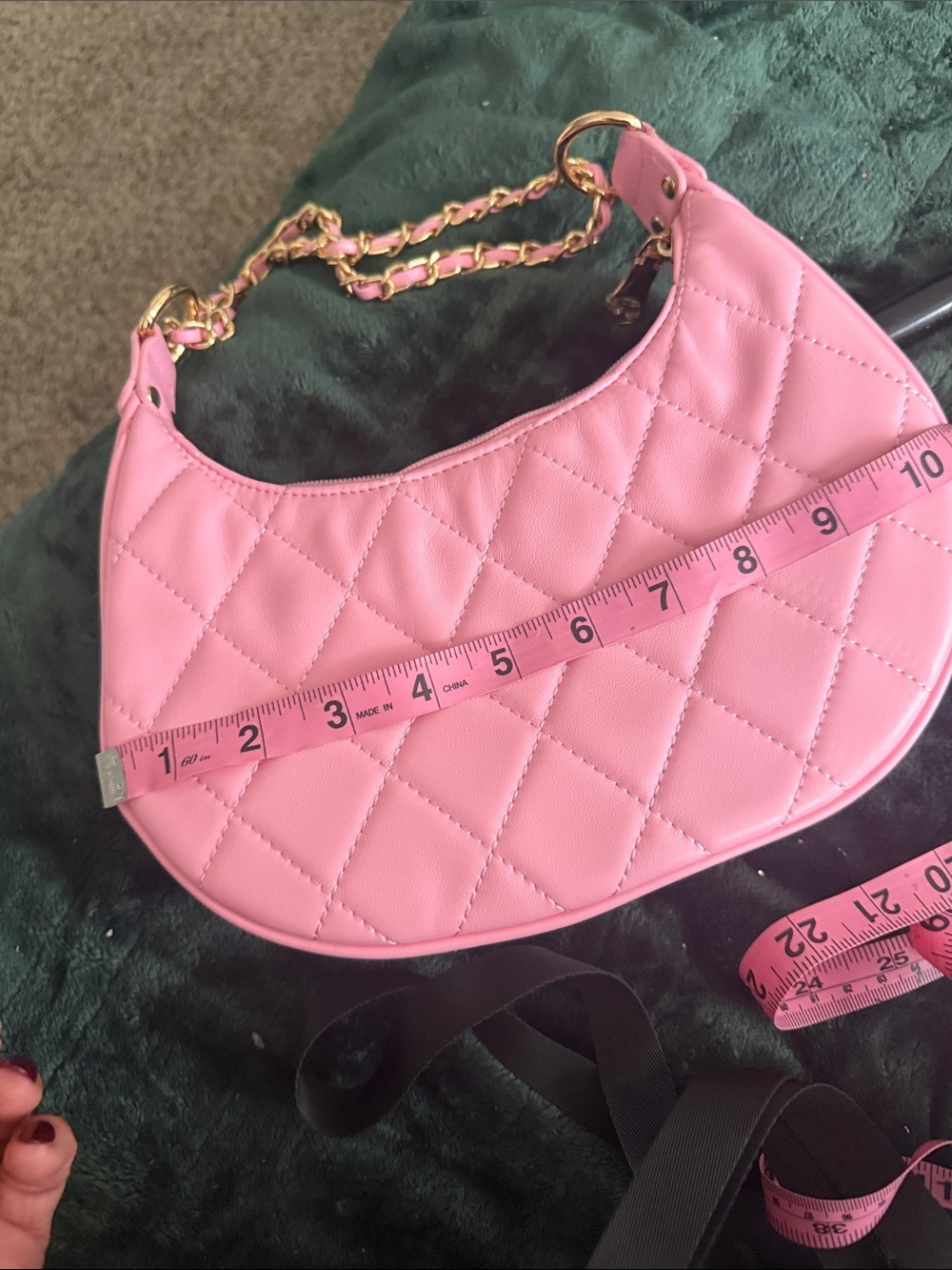Pink Quilted Mini Shoulder Bag with Gold Chain
